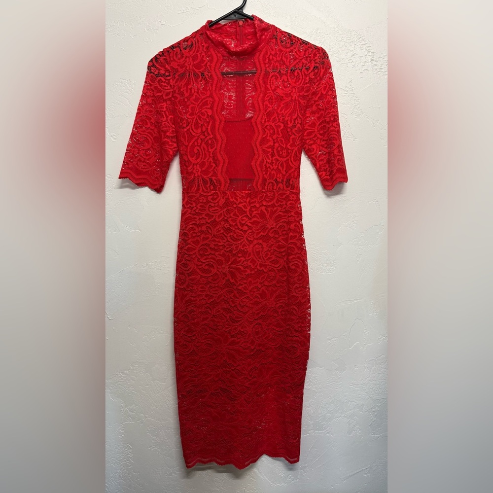 Women’s Express Vibrant Red Long Sleeve Lace Dress Size 0